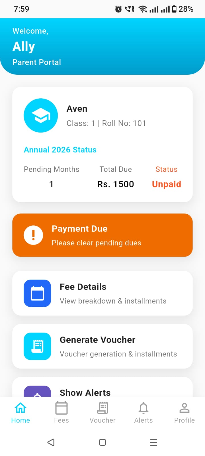 FeePal Mobile App Dashboard